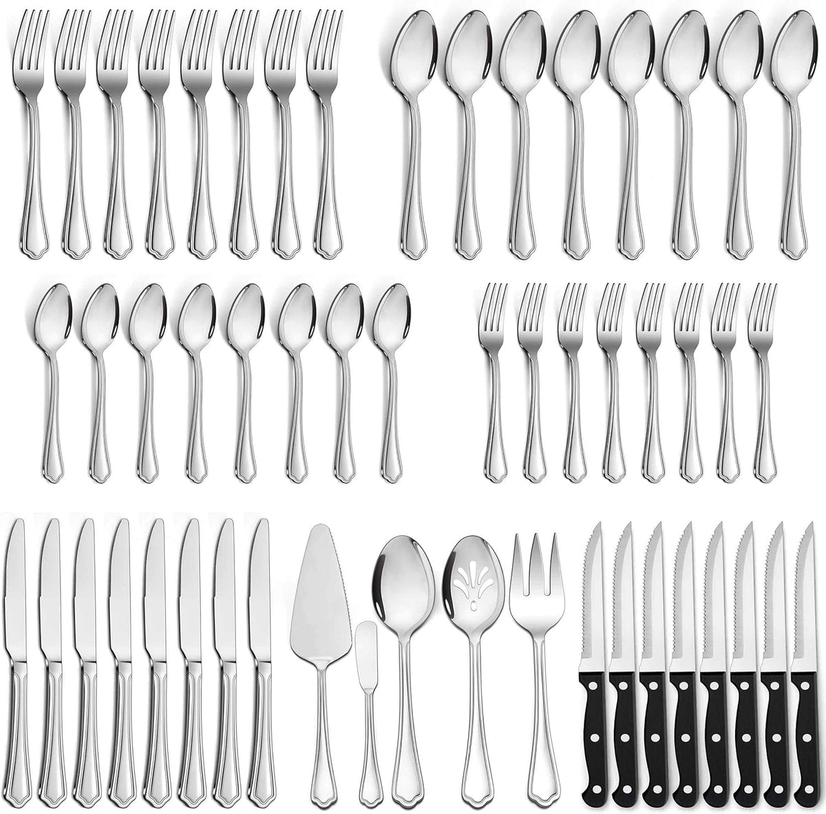 77-Piece Silverware Flatware Set for 12, Plus Steak Knives and Serving Utensils, Stainless Steel Flatware Cutlery Set, Eating Utensils Tableware with Scalloped Edge, Dishwasher Safe