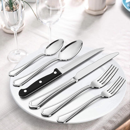 77-Piece Silverware Flatware Set for 12, Plus Steak Knives and Serving Utensils, Stainless Steel Flatware Cutlery Set, Eating Utensils Tableware with Scalloped Edge, Dishwasher Safe