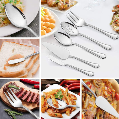 77-Piece Silverware Flatware Set for 12, Plus Steak Knives and Serving Utensils, Stainless Steel Flatware Cutlery Set, Eating Utensils Tableware with Scalloped Edge, Dishwasher Safe