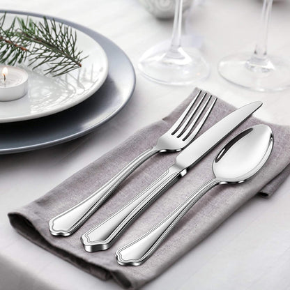 77-Piece Silverware Flatware Set for 12, Plus Steak Knives and Serving Utensils, Stainless Steel Flatware Cutlery Set, Eating Utensils Tableware with Scalloped Edge, Dishwasher Safe