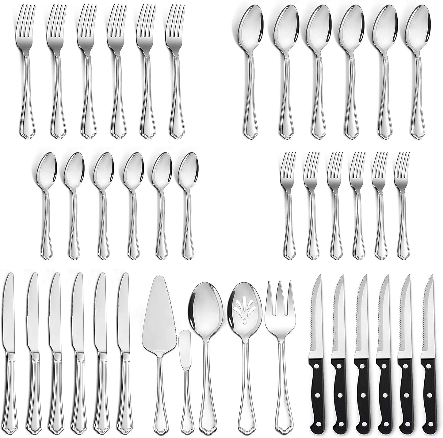 77-Piece Silverware Flatware Set for 12, Plus Steak Knives and Serving Utensils, Stainless Steel Flatware Cutlery Set, Eating Utensils Tableware with Scalloped Edge, Dishwasher Safe