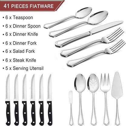 77-Piece Silverware Flatware Set for 12, Plus Steak Knives and Serving Utensils, Stainless Steel Flatware Cutlery Set, Eating Utensils Tableware with Scalloped Edge, Dishwasher Safe