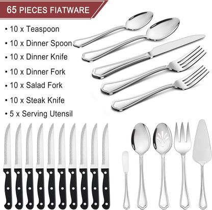 77-Piece Silverware Flatware Set for 12, Plus Steak Knives and Serving Utensils, Stainless Steel Flatware Cutlery Set, Eating Utensils Tableware with Scalloped Edge, Dishwasher Safe