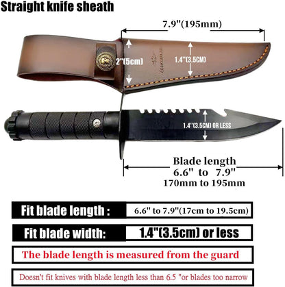 Fixed Blade Knife Sheath Fits up to 8 Inch Blade,Leather Knife Sheaths Knife Holder Hunting Knife Sheath,Straight Sheath Brown