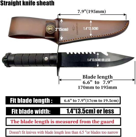 Fixed Blade Knife Sheath Fits up to 8 Inch Blade,Leather Knife Sheaths Knife Holder Hunting Knife Sheath,Straight Sheath Brown