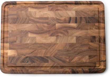 Gourmet Charleston End Grain Board with Channel, Acacia Wood Brown 20 x 14 Inches | Knife Friendly End Grain | Beautiful Acacia Wood | Large Board for Cutting, Carving & Serving | Mess Free Juice Channel