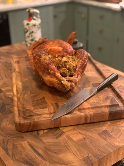 Gourmet Charleston End Grain Board with Channel, Acacia Wood Brown 20 x 14 Inches | Knife Friendly End Grain | Beautiful Acacia Wood | Large Board for Cutting, Carving & Serving | Mess Free Juice Channel