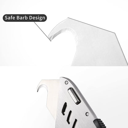 30 Pack Utility Knife Hook Blades, SK5 Steel Box Cutter Razor Blades | Standard Replacement Blades w/ Plastic Case for Box Cutter Refills Cutting Cardboard, Leather, Drywall, Carpet, Rope, etc