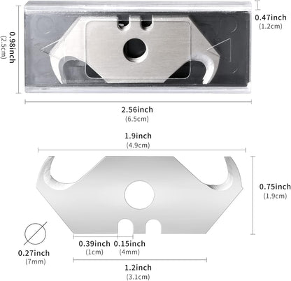 30 Pack Utility Knife Hook Blades, SK5 Steel Box Cutter Razor Blades | Standard Replacement Blades w/ Plastic Case for Box Cutter Refills Cutting Cardboard, Leather, Drywall, Carpet, Rope, etc