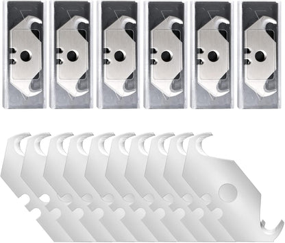 30 Pack Utility Knife Hook Blades, SK5 Steel Box Cutter Razor Blades | Standard Replacement Blades w/ Plastic Case for Box Cutter Refills Cutting Cardboard, Leather, Drywall, Carpet, Rope, etc