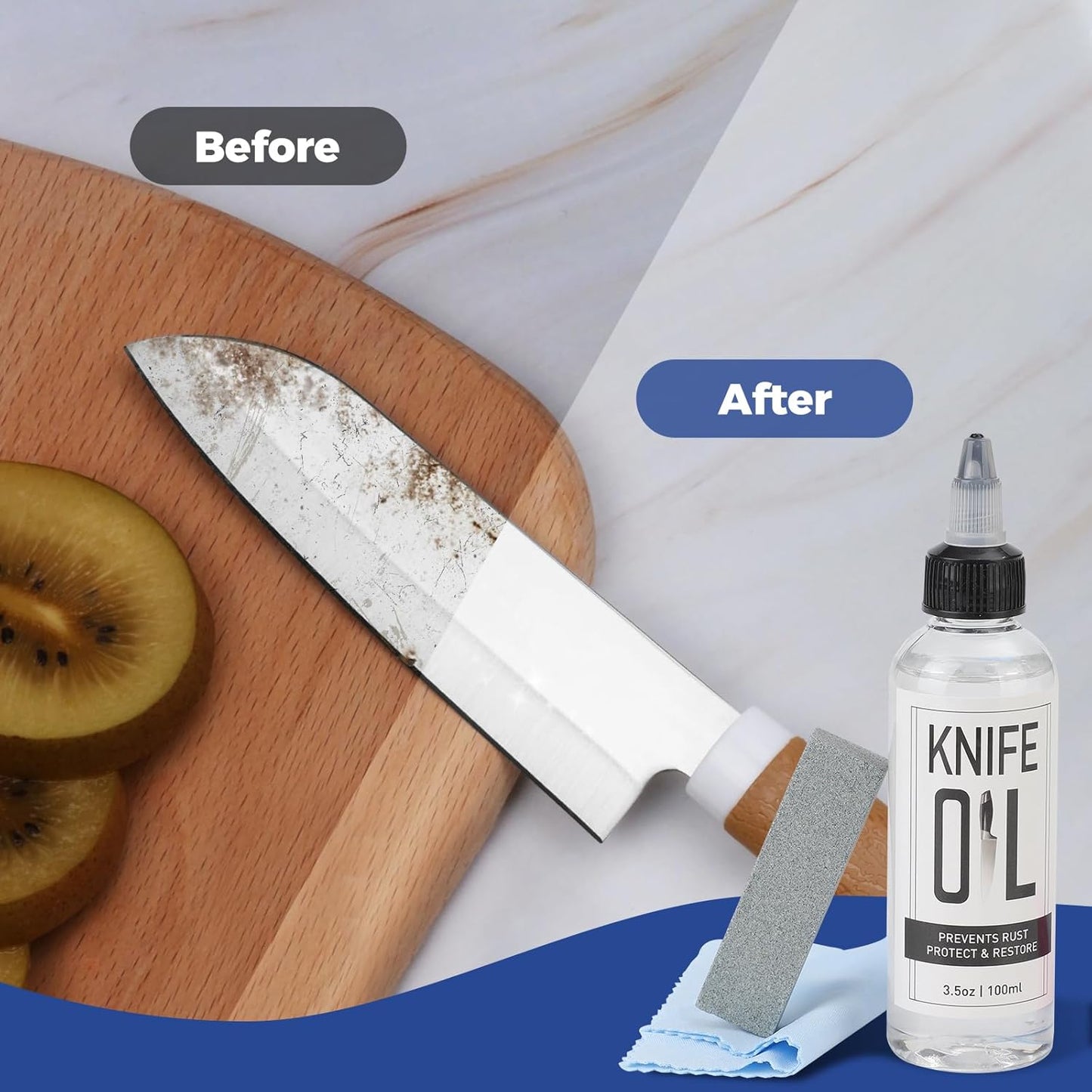 Knife Blade Oil & Honing Oil - Knife Maintenance Oil Prevent Rust - Rust Remover Knives Oil Protects Carbon Steel Knives & Sharpening Stone - Protection ＆ Lubricant Knife Care Cleaning Set (5PCS)