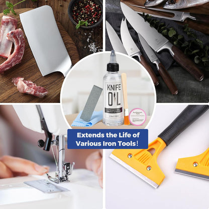 Knife Blade Oil & Honing Oil - Knife Maintenance Oil Prevent Rust - Rust Remover Knives Oil Protects Carbon Steel Knives & Sharpening Stone - Protection ＆ Lubricant Knife Care Cleaning Set (5PCS)