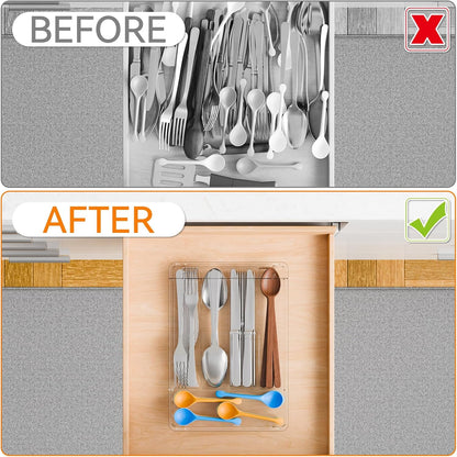 Clear Silverware Organizer with Lid - 9 inch Wide - Small Silverware Drawer Organizer & Tray and Utensil Drawer Organizers with Lid,BPA Free Plastic Flatware Drawers Organizers for Fork,Spoon