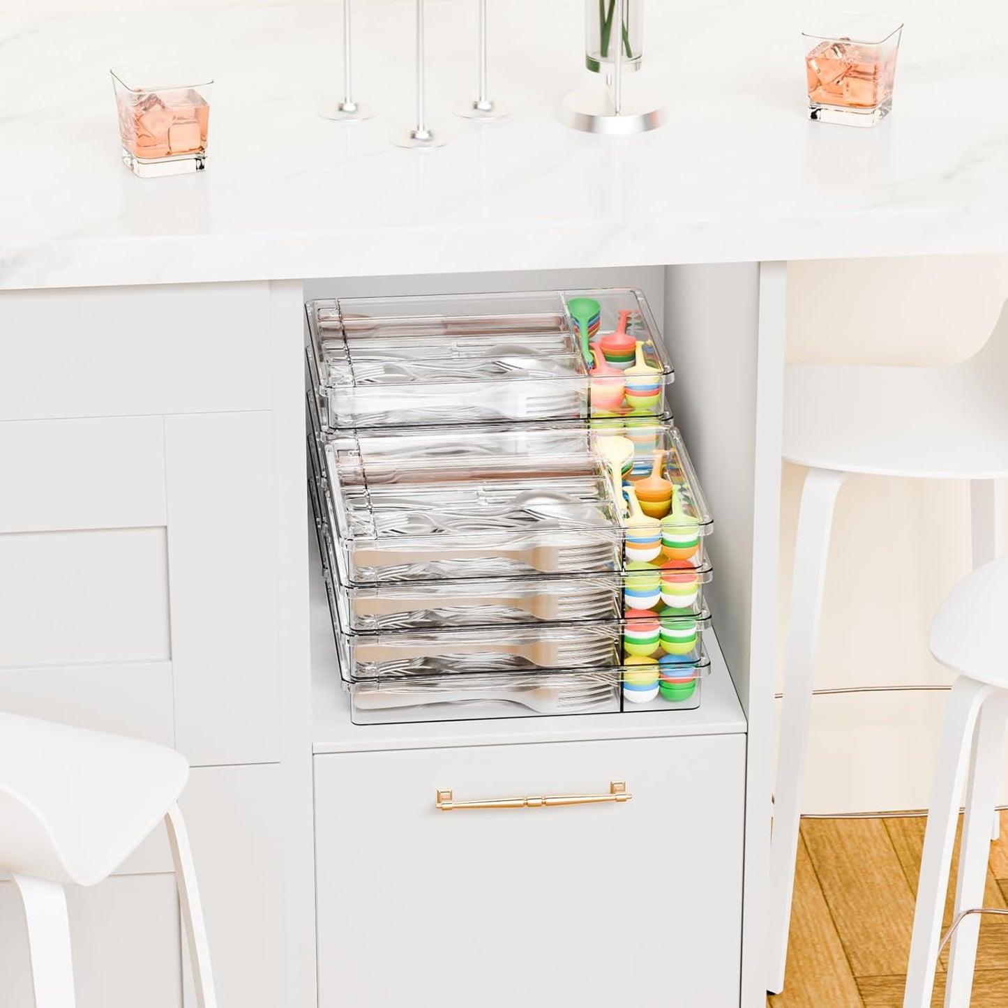 Clear Silverware Organizer with Lid - 9 inch Wide - Small Silverware Drawer Organizer & Tray and Utensil Drawer Organizers with Lid,BPA Free Plastic Flatware Drawers Organizers for Fork,Spoon