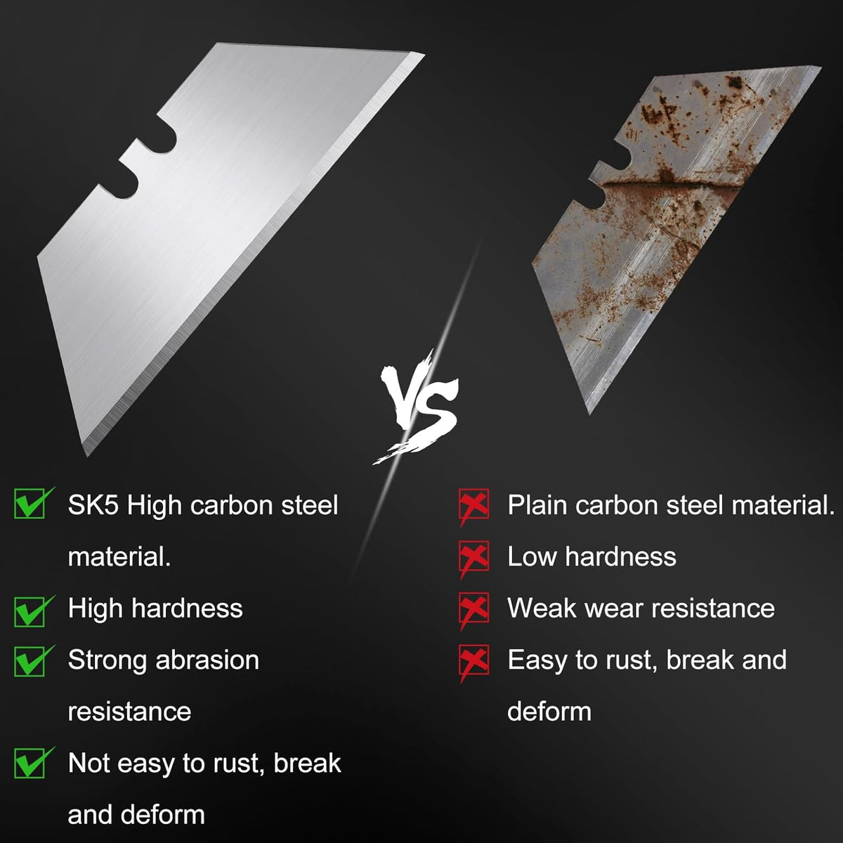100 Pcs Utility Knife Blade, SK5 High Carbon Steel Box Cutter Blades Refills with Storage Box, Sharp Utility Blades for Box Cutter, Non-Rusting Standard Razor Blade