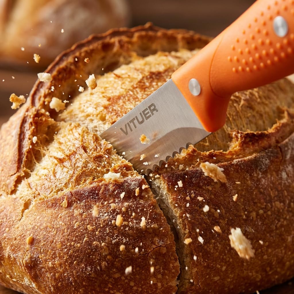 Bread Knife with Cover, 8 inch Serrated Bread Knife for homemade bread, Bread Cutter Ideal for Slicing Homemade Bread, Bagels, Cake (8-Inch Blade with 5-Inch Handle)