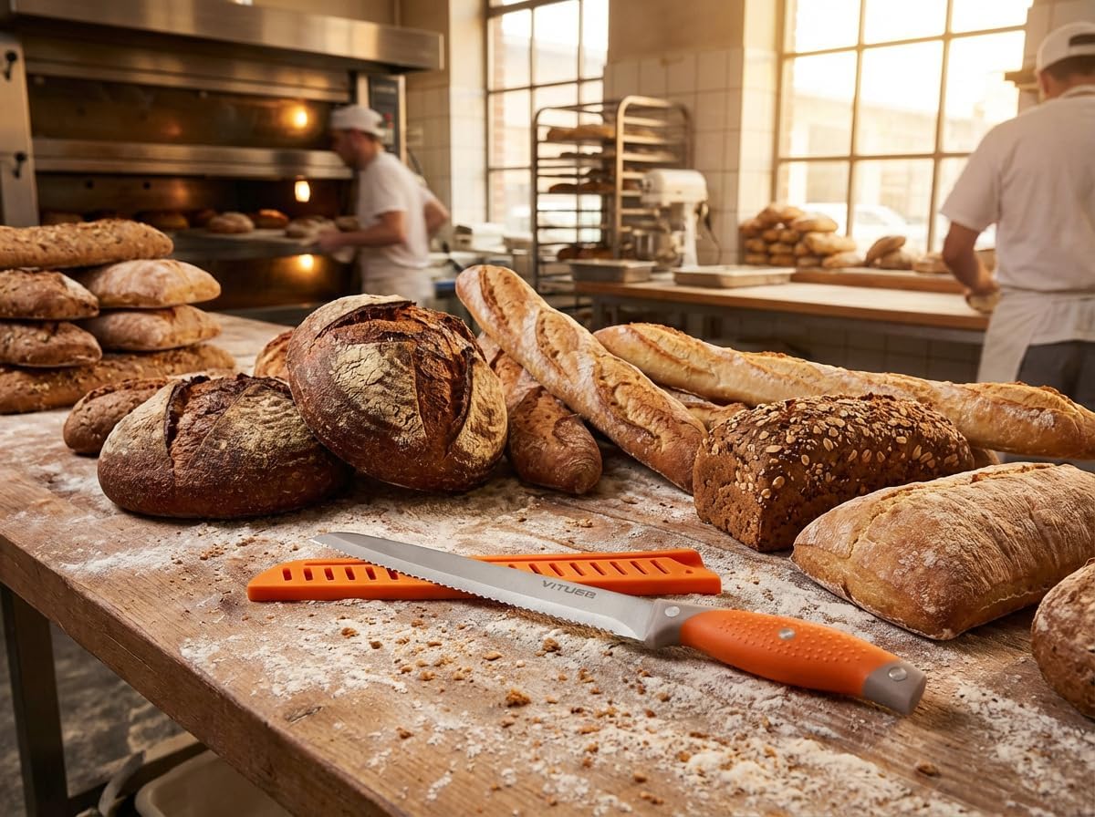 Bread Knife with Cover, 8 inch Serrated Bread Knife for homemade bread, Bread Cutter Ideal for Slicing Homemade Bread, Bagels, Cake (8-Inch Blade with 5-Inch Handle)