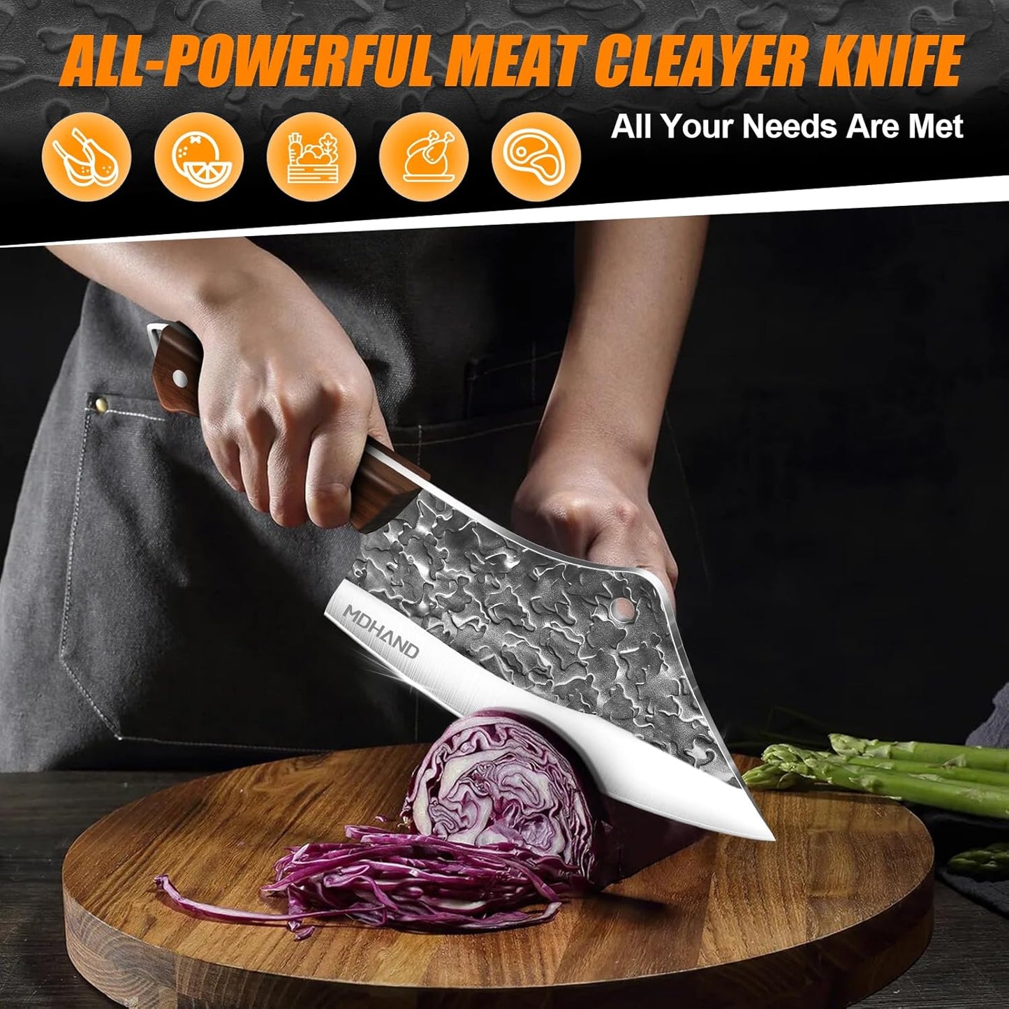 Butcher Knife Set, 14PCS Hand Forged Butcher Chef Knife Set with Roll Bag, Heavy Duty Meat Cleaver Knife, Fillet Knives, Meat Cutting Knife for Kitchen, Camping BBQ, Gift for Men