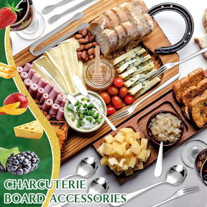 Charcuterie Board Accessories, 18 Pieces Silver Stainless Steel Spreader Knives Set for Charcuterie Utensils, Mini Serving Tongs Spoons Forks and Honey Dippers