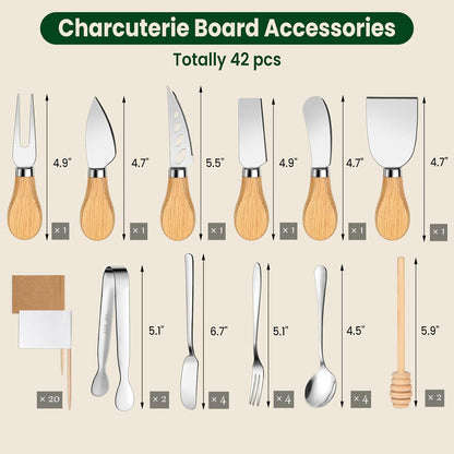 Charcuterie Board Accessories, 18 Pieces Silver Stainless Steel Spreader Knives Set for Charcuterie Utensils, Mini Serving Tongs Spoons Forks and Honey Dippers