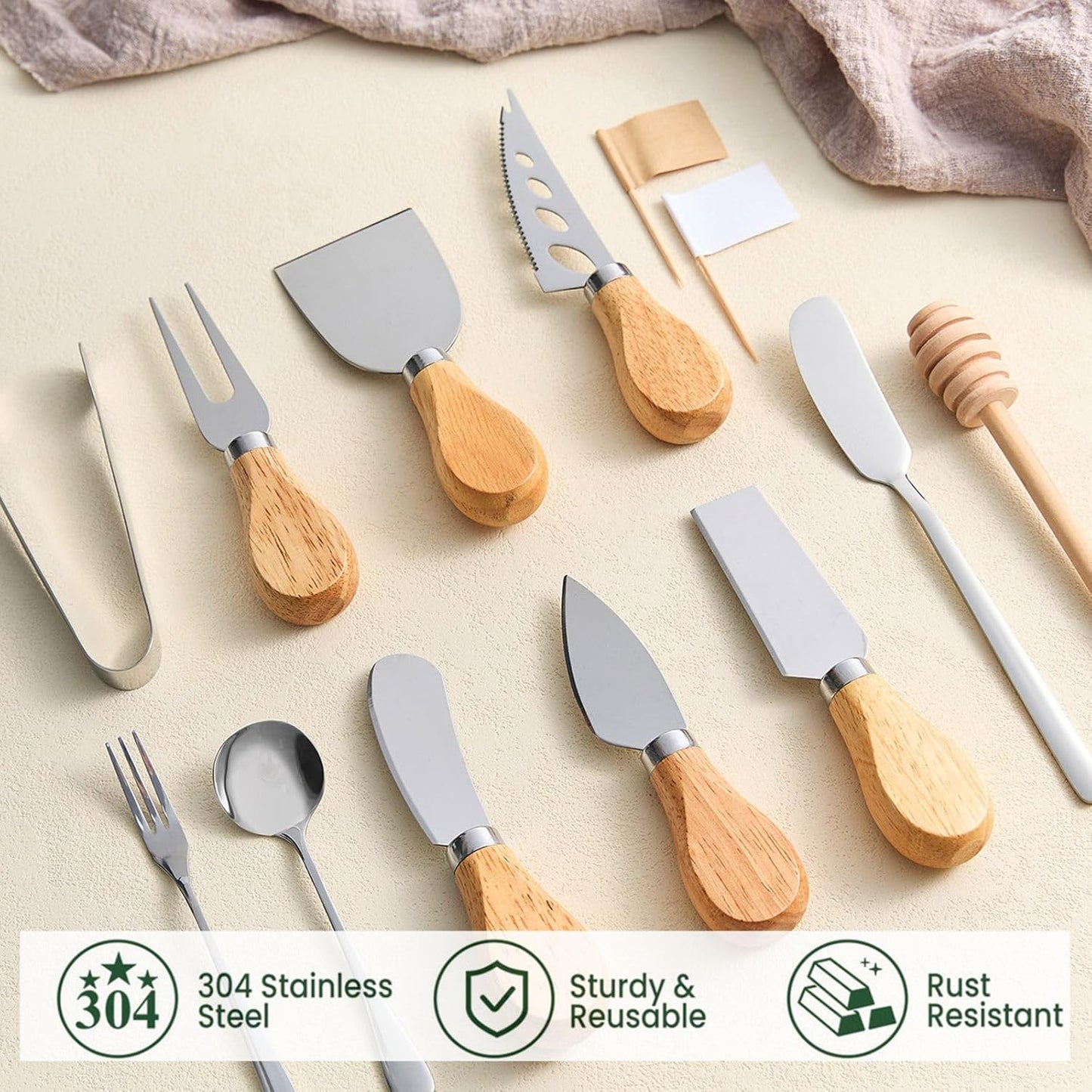 Charcuterie Board Accessories, 18 Pieces Silver Stainless Steel Spreader Knives Set for Charcuterie Utensils, Mini Serving Tongs Spoons Forks and Honey Dippers