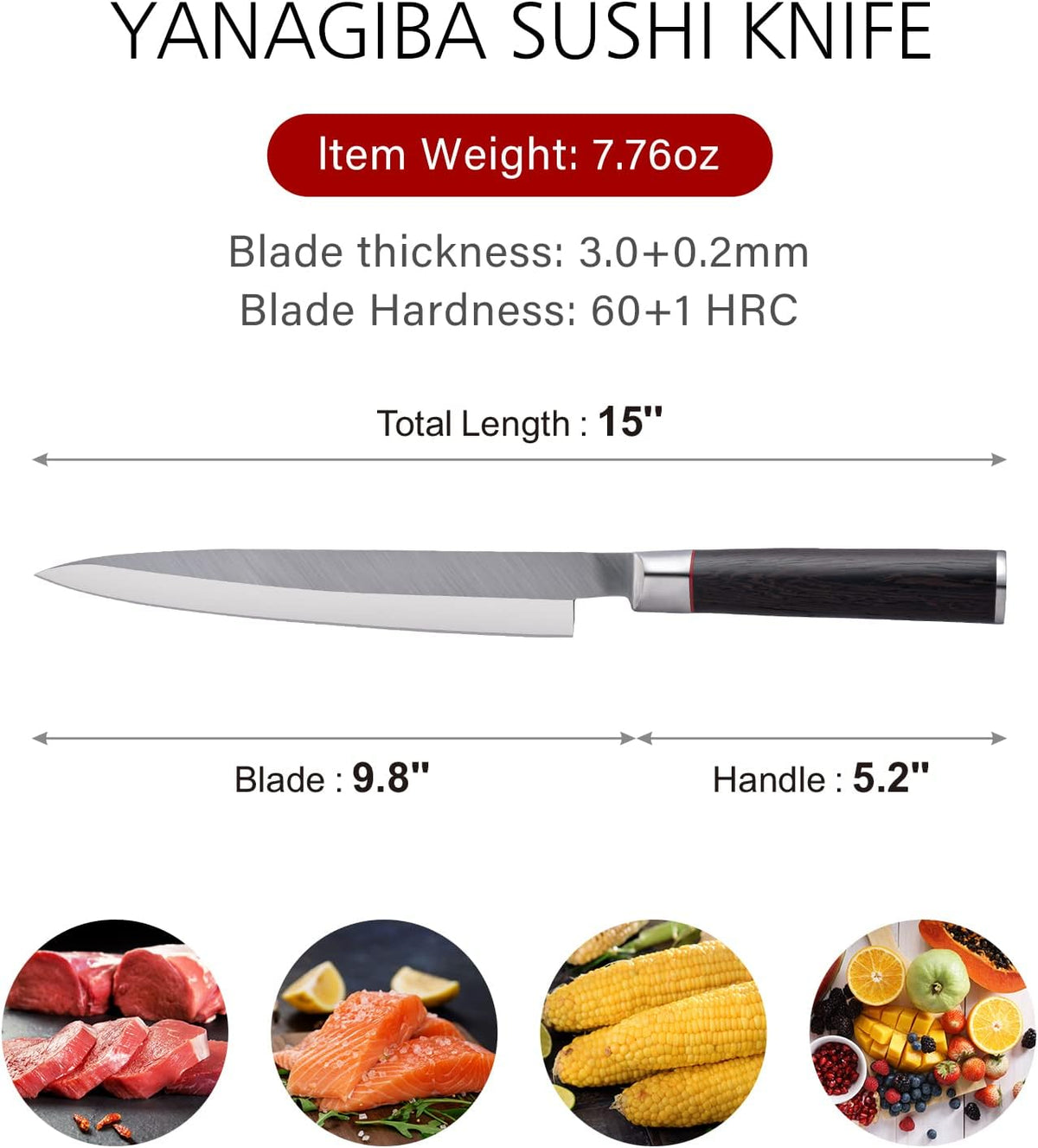 Sushi Knife 9.8 inches,5Cr15MoV,Ergonomic Wenge Wood Handle | Sashimi Knife/Yanagiba Knife with 5Cr15MoV High Carbon Stainless Steel Blade for Cutting Sushi & Sashimi, Fish Filleting