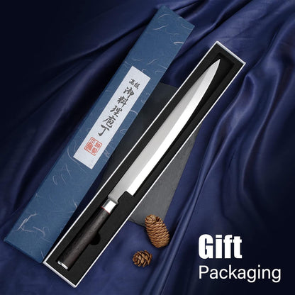 Sushi Knife 9.8 inches,5Cr15MoV,Ergonomic Wenge Wood Handle | Sashimi Knife/Yanagiba Knife with 5Cr15MoV High Carbon Stainless Steel Blade for Cutting Sushi & Sashimi, Fish Filleting
