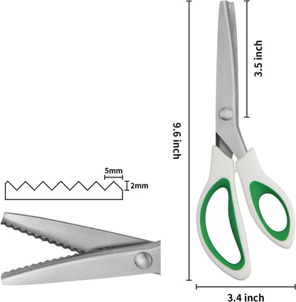 9" Pinking Shears Zig Zag Fabric Sewing Craft Scissors | Professional Sharp Blades, Comfort Anti-Slip Grips, For Dressmaking Scrapbook, Decorative Edge Cutting