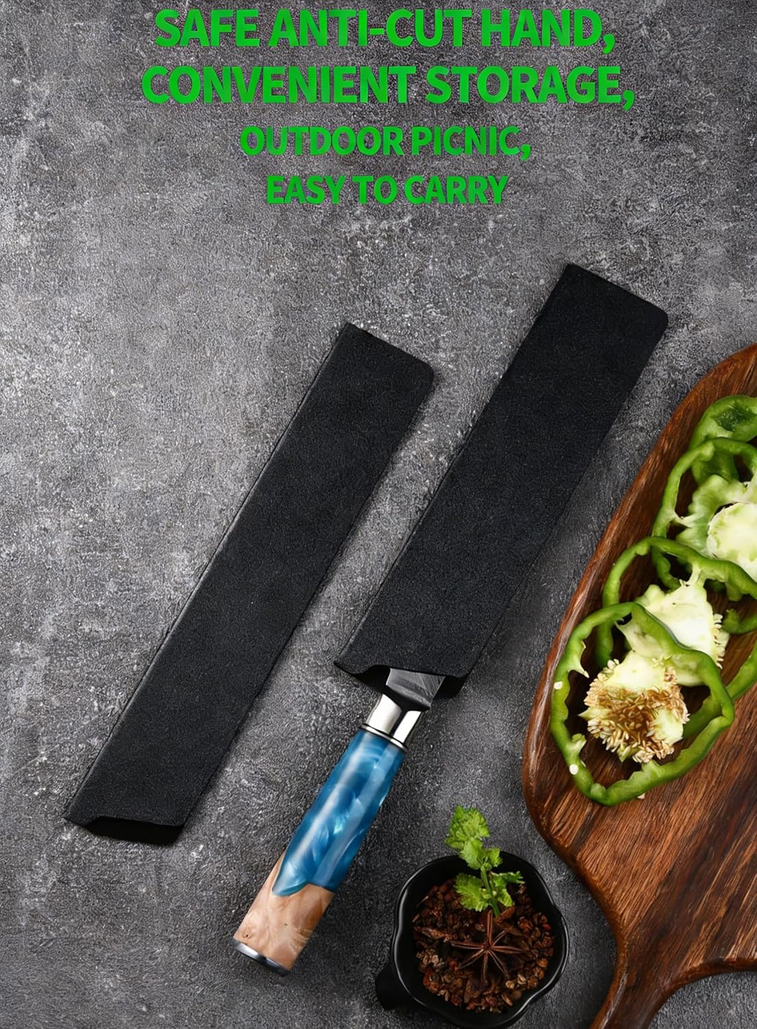 8 Inch x 2 Inch Knife Guard, Non-BPA Knife Sheath Holder, Waterproof Abrasion Resistant Felt Lined Knife Cover Sleeves, Knife Protector Black