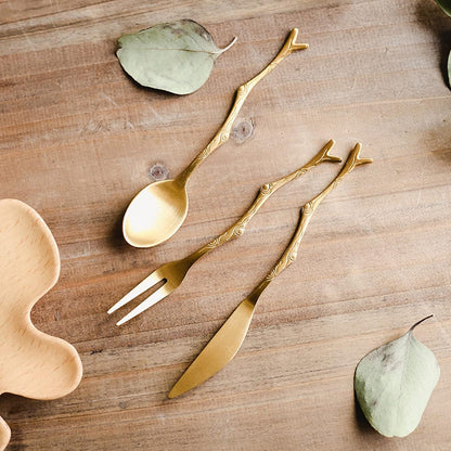 Forks Set Stainless Steel Mini Fruits Appetizer Salad Cake Fork & Knife Set for Banquet Party Seafood Cocktail Dessert, 3 Piece Flatware Set, Gold