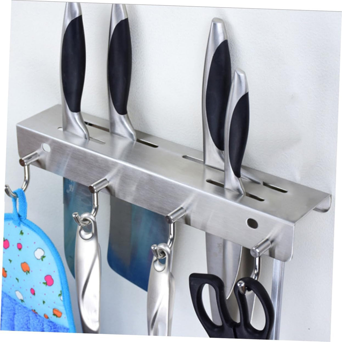 Wall Mounted with 4 Hooks Knife Holder Storage Rack Stainless Steel