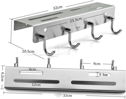 Wall Mounted with 4 Hooks Knife Holder Storage Rack Stainless Steel