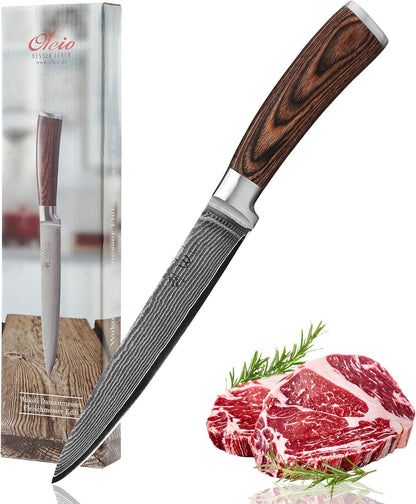 EDIB Meat Carving Knife, 7-Inch High Carbon Stainless Steel Blade | Meat knife for BBQ, roasts, and poultry, kitchen knife with VG10 Damascus blade and ergonomic pakkawood handle in gift box.