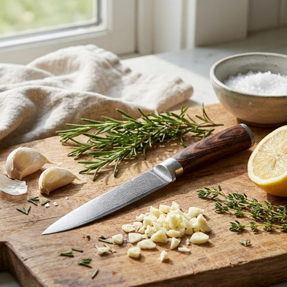 EDIB Meat Carving Knife, 7-Inch High Carbon Stainless Steel Blade | Meat knife for BBQ, roasts, and poultry, kitchen knife with VG10 Damascus blade and ergonomic pakkawood handle in gift box.