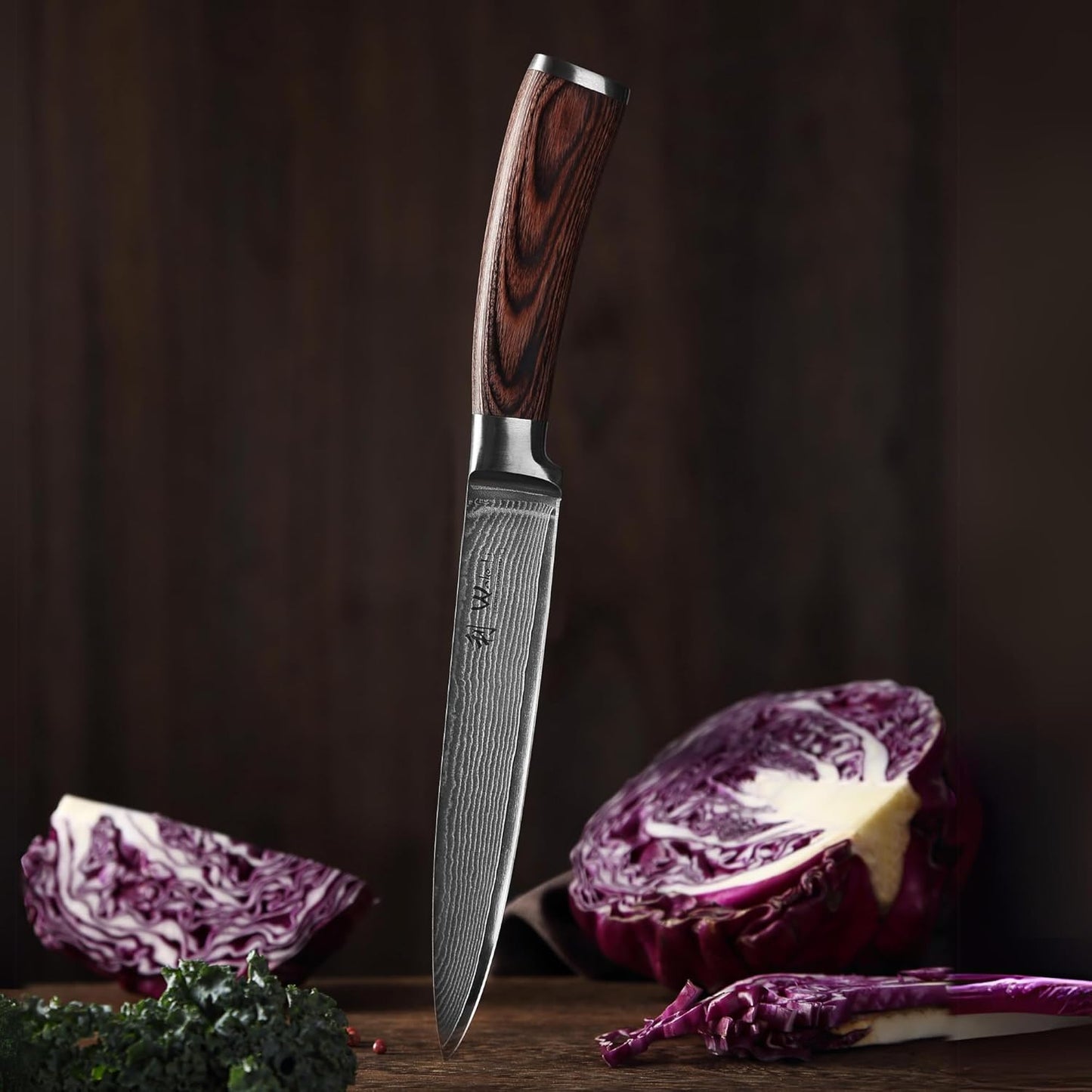 EDIB Meat Carving Knife, 7-Inch High Carbon Stainless Steel Blade | Meat knife for BBQ, roasts, and poultry, kitchen knife with VG10 Damascus blade and ergonomic pakkawood handle in gift box.
