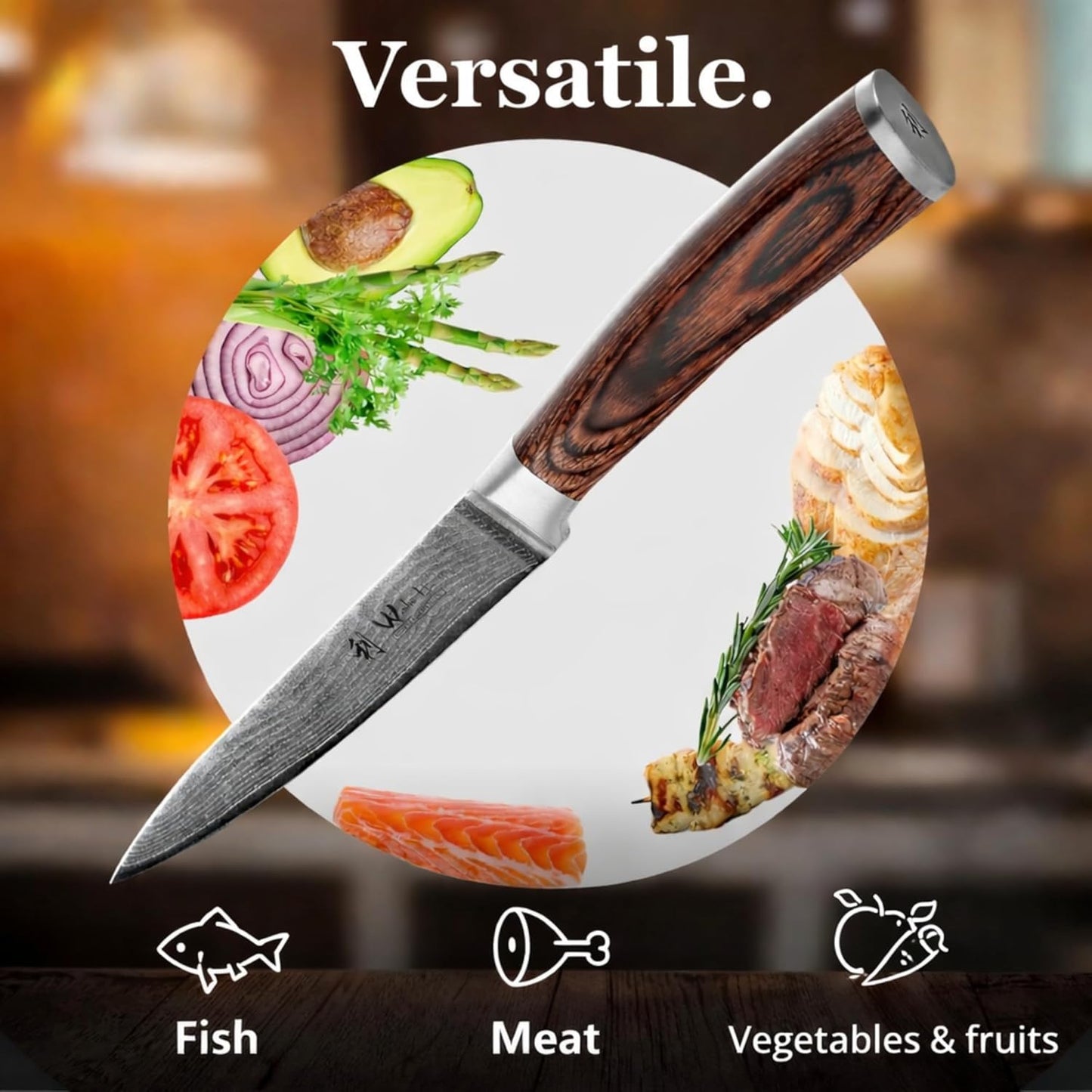 EDIB Meat Carving Knife, 7-Inch High Carbon Stainless Steel Blade | Meat knife for BBQ, roasts, and poultry, kitchen knife with VG10 Damascus blade and ergonomic pakkawood handle in gift box.