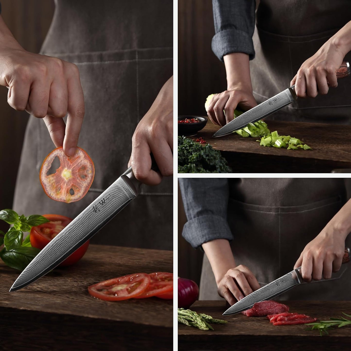 EDIB Meat Carving Knife, 7-Inch High Carbon Stainless Steel Blade | Meat knife for BBQ, roasts, and poultry, kitchen knife with VG10 Damascus blade and ergonomic pakkawood handle in gift box.
