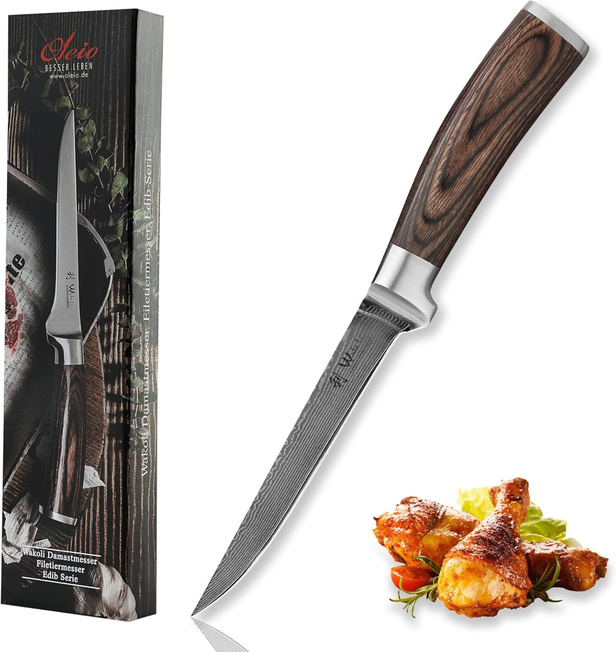 EDIB Meat Carving Knife, 7-Inch High Carbon Stainless Steel Blade | Meat knife for BBQ, roasts, and poultry, kitchen knife with VG10 Damascus blade and ergonomic pakkawood handle in gift box.