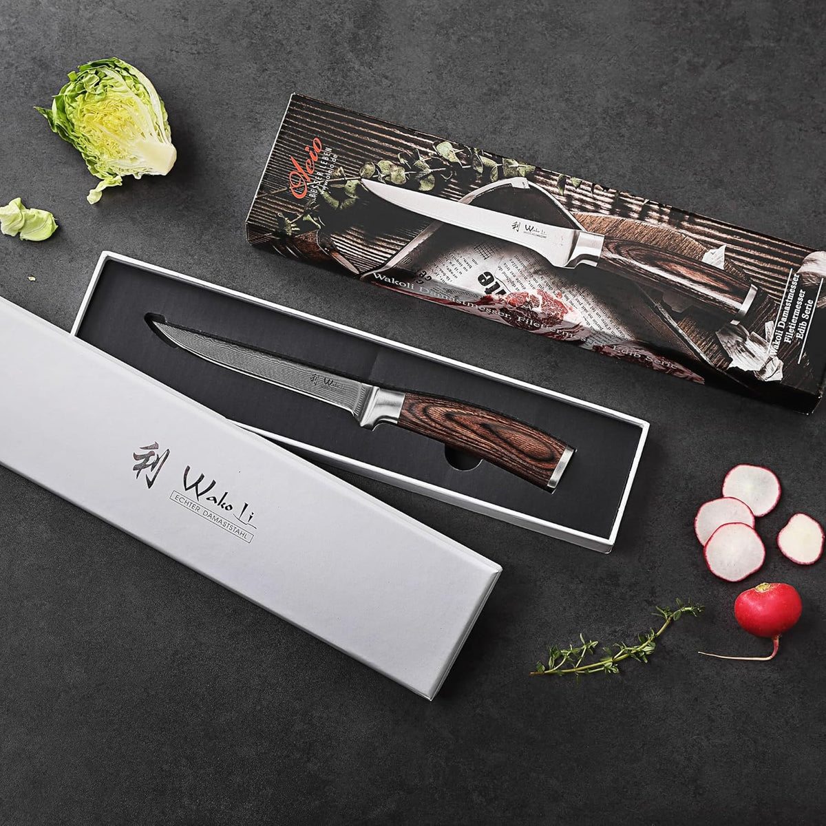 EDIB Meat Carving Knife, 7-Inch High Carbon Stainless Steel Blade | Meat knife for BBQ, roasts, and poultry, kitchen knife with VG10 Damascus blade and ergonomic pakkawood handle in gift box.