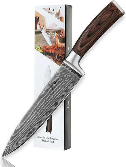 EDIB Meat Carving Knife, 7-Inch High Carbon Stainless Steel Blade | Meat knife for BBQ, roasts, and poultry, kitchen knife with VG10 Damascus blade and ergonomic pakkawood handle in gift box.