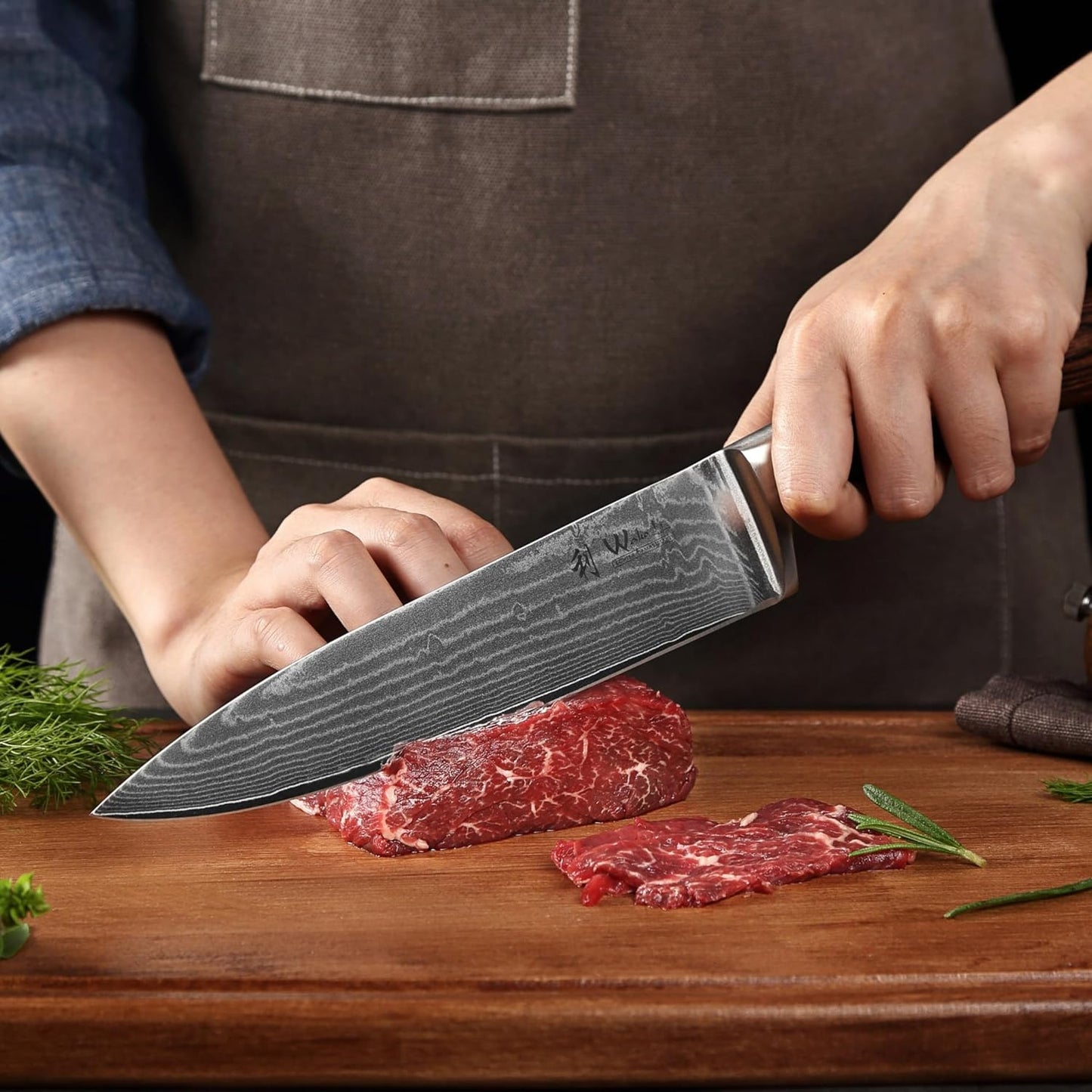 EDIB Meat Carving Knife, 7-Inch High Carbon Stainless Steel Blade | Meat knife for BBQ, roasts, and poultry, kitchen knife with VG10 Damascus blade and ergonomic pakkawood handle in gift box.