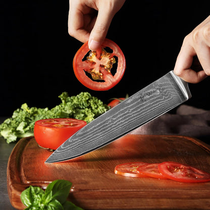 EDIB Meat Carving Knife, 7-Inch High Carbon Stainless Steel Blade | Meat knife for BBQ, roasts, and poultry, kitchen knife with VG10 Damascus blade and ergonomic pakkawood handle in gift box.