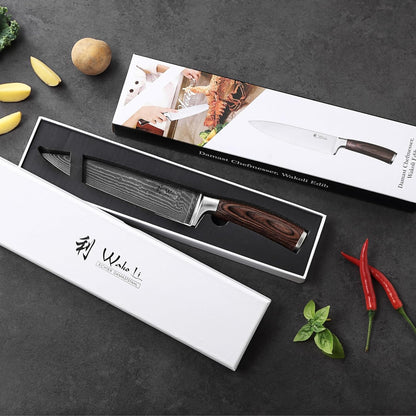 EDIB Meat Carving Knife, 7-Inch High Carbon Stainless Steel Blade | Meat knife for BBQ, roasts, and poultry, kitchen knife with VG10 Damascus blade and ergonomic pakkawood handle in gift box.