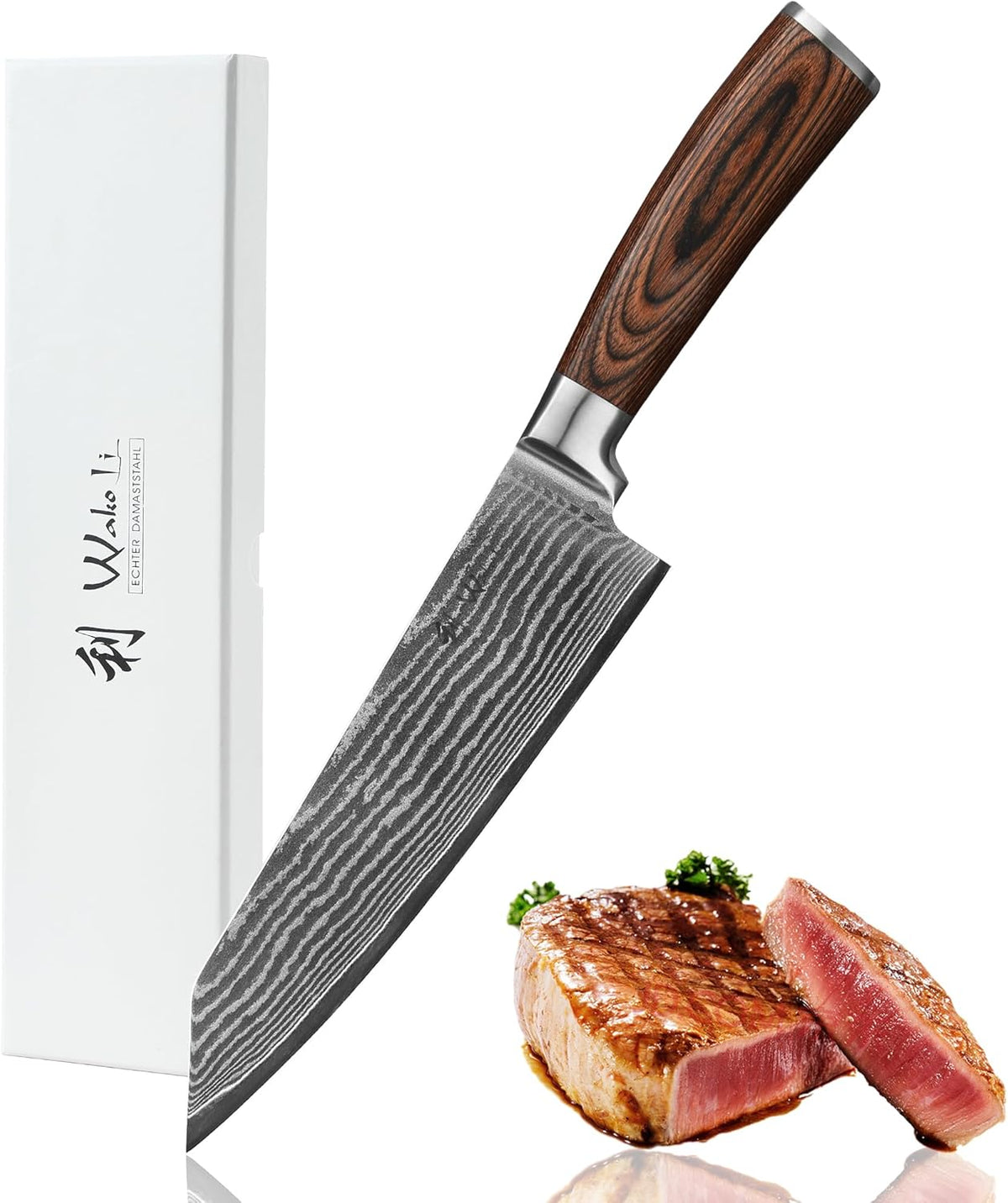 EDIB Meat Carving Knife, 7-Inch High Carbon Stainless Steel Blade | Meat knife for BBQ, roasts, and poultry, kitchen knife with VG10 Damascus blade and ergonomic pakkawood handle in gift box.