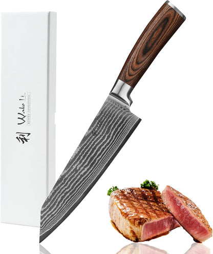EDIB Meat Carving Knife, 7-Inch High Carbon Stainless Steel Blade | Meat knife for BBQ, roasts, and poultry, kitchen knife with VG10 Damascus blade and ergonomic pakkawood handle in gift box.