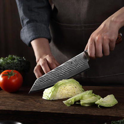 EDIB Meat Carving Knife, 7-Inch High Carbon Stainless Steel Blade | Meat knife for BBQ, roasts, and poultry, kitchen knife with VG10 Damascus blade and ergonomic pakkawood handle in gift box.