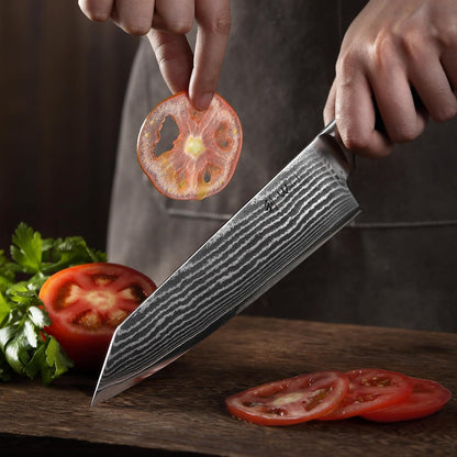 EDIB Meat Carving Knife, 7-Inch High Carbon Stainless Steel Blade | Meat knife for BBQ, roasts, and poultry, kitchen knife with VG10 Damascus blade and ergonomic pakkawood handle in gift box.