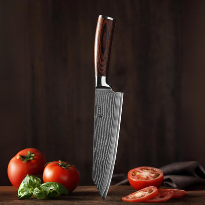 EDIB Meat Carving Knife, 7-Inch High Carbon Stainless Steel Blade | Meat knife for BBQ, roasts, and poultry, kitchen knife with VG10 Damascus blade and ergonomic pakkawood handle in gift box.