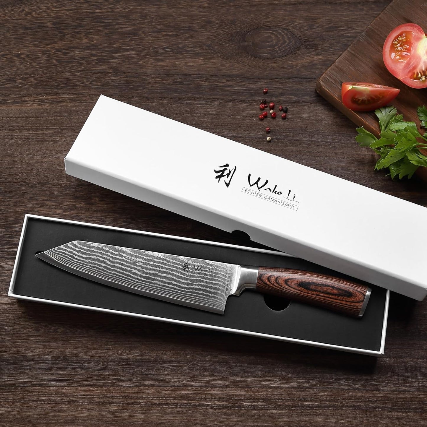 EDIB Meat Carving Knife, 7-Inch High Carbon Stainless Steel Blade | Meat knife for BBQ, roasts, and poultry, kitchen knife with VG10 Damascus blade and ergonomic pakkawood handle in gift box.