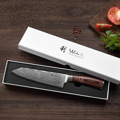 EDIB Meat Carving Knife, 7-Inch High Carbon Stainless Steel Blade | Meat knife for BBQ, roasts, and poultry, kitchen knife with VG10 Damascus blade and ergonomic pakkawood handle in gift box.